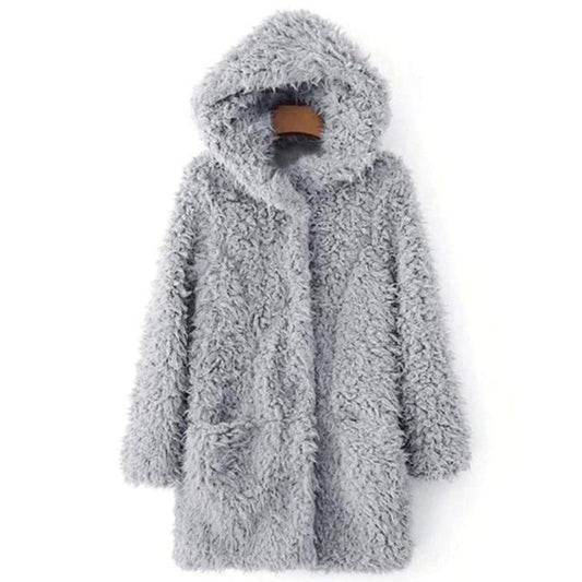 Dam Vinterrock Teddy Fleece med Huva Elegant Midja-1