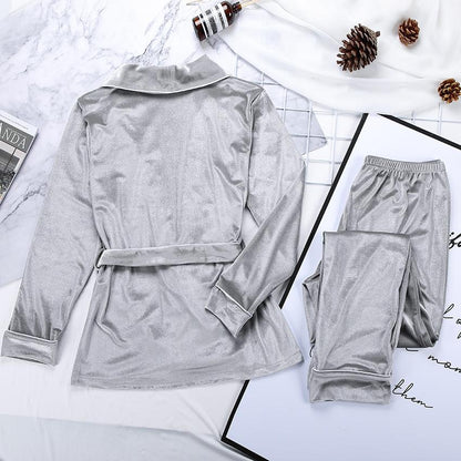 Dam Loungewear Set i Sammet med Lurex Glitter Elastan Polyester-2
