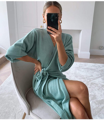 Fina Dam Klänningar Överdimensionerad V-Hals Bomull Polyester-6