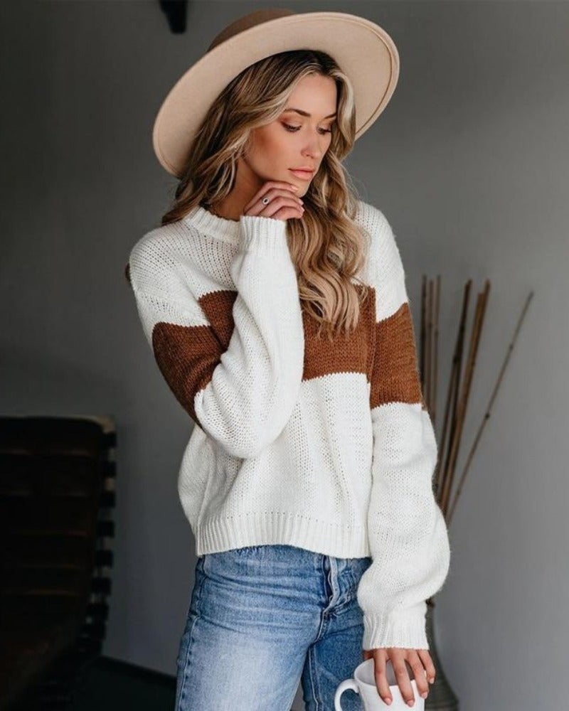 Dam Tröja Långärmad Trendig Bomull med Korsremsa-6