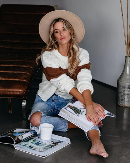 Dam Tröja Långärmad Trendig Bomull med Korsremsa-4