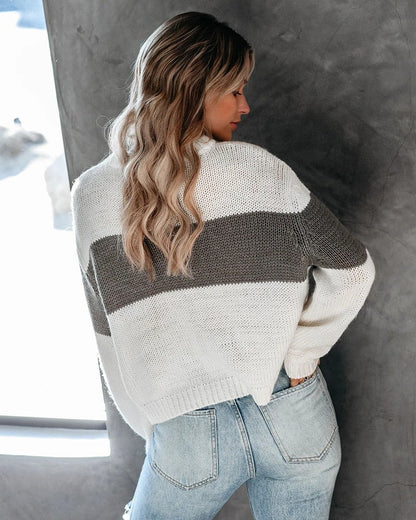 Dam Tröja Långärmad Trendig Bomull med Korsremsa-2