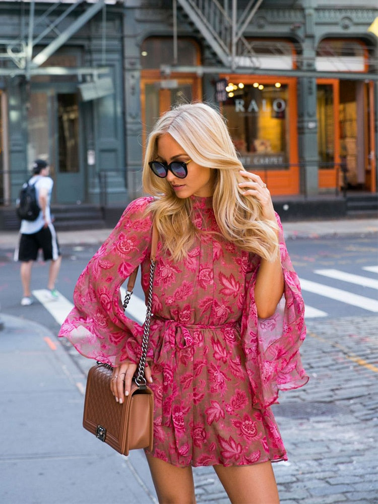 Kvinnors Chiffongklänning Blommönster Luftig Chiffong 2