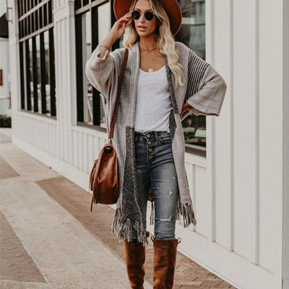 Dam Poncho-Stil Kardigan Avslappnad Bomull-2