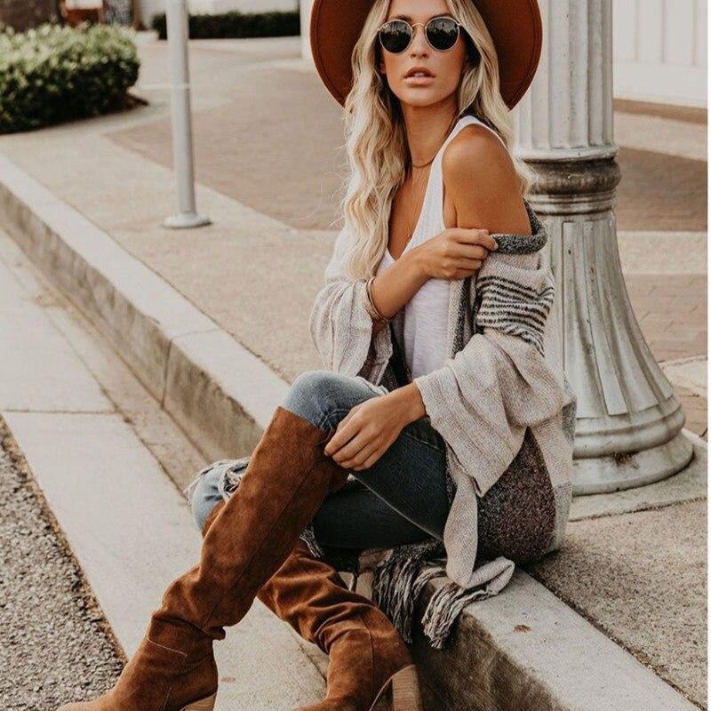 Dam Poncho-Stil Kardigan Avslappnad Bomull-5