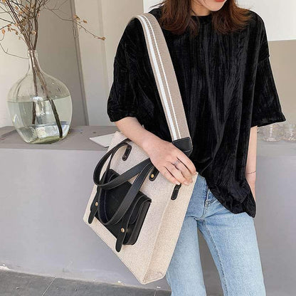 Dam Linneväska Rymlig Fodrad Canvas-6