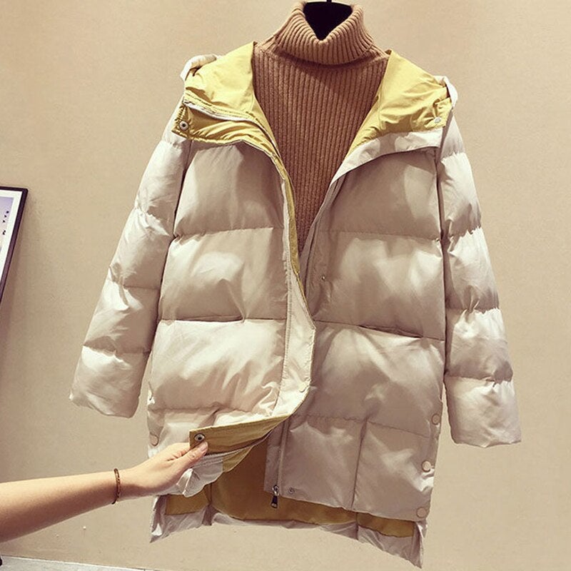 Vinterjacka Dam Lång Med Rymlig Huva och Tvåvägs Blixtlås Bomull Polyester-5