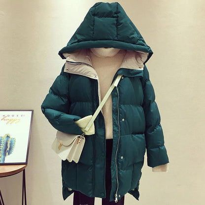 Vinterjacka Dam Lång Med Rymlig Huva och Tvåvägs Blixtlås Bomull Polyester-3