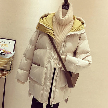 Vinterjacka Dam Lång Med Rymlig Huva och Tvåvägs Blixtlås Bomull Polyester-6