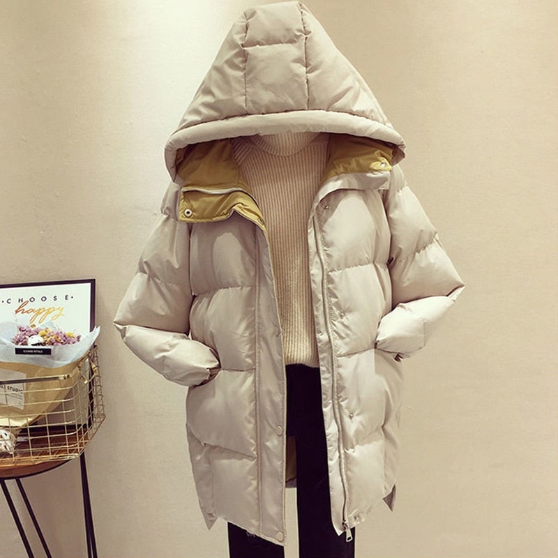 Vinterjacka Dam Lång Med Rymlig Huva och Tvåvägs Blixtlås Bomull Polyester-4