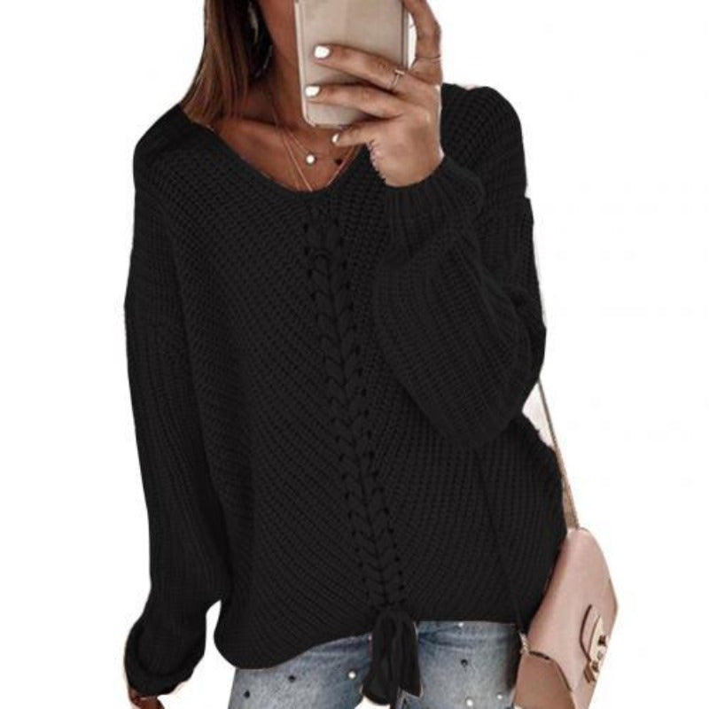 Dam Stickad Tröja Trendig Design Mjuk Bomull och Polyester-6