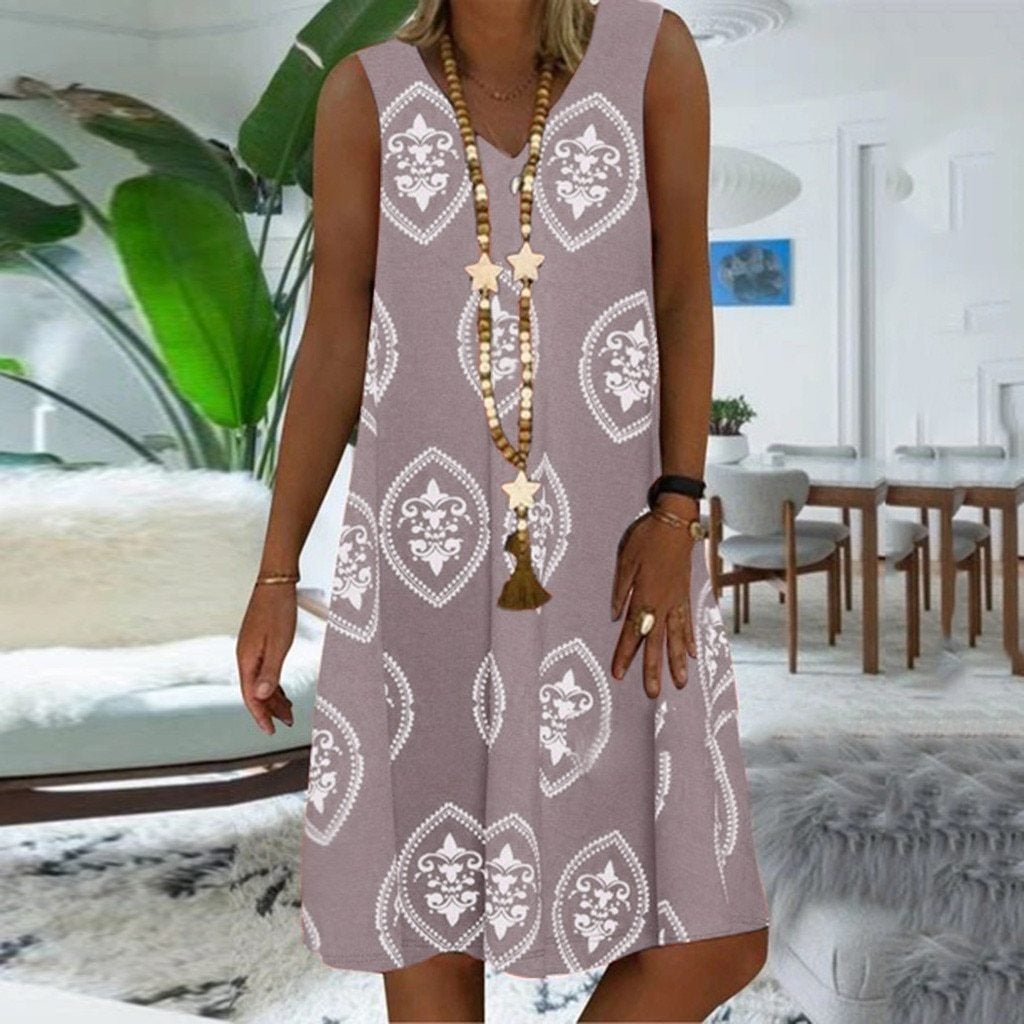 Dam Klänning Lätt Design Trendig Bomull Polyester-1