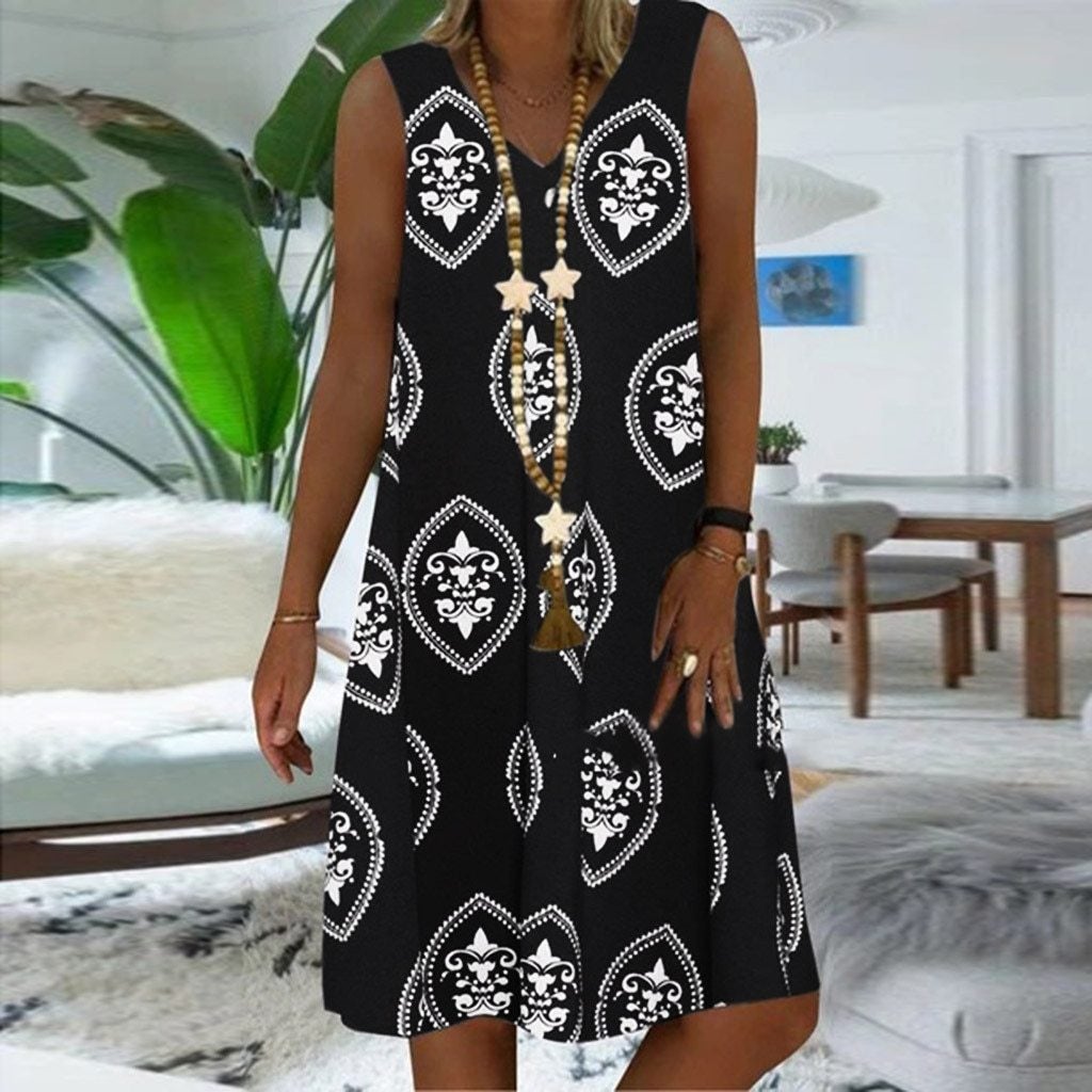 Dam Klänning Lätt Design Trendig Bomull Polyester-3