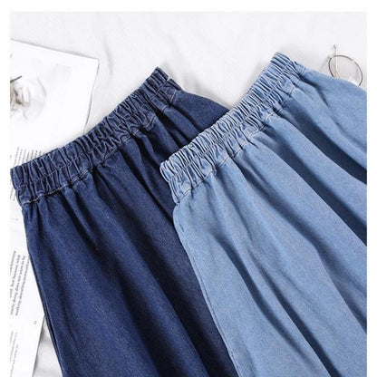 Dam Lång Jeanskjol Hög Midja Denim-6