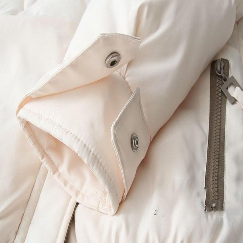 Dam Lång Vinterjacka Quiltad Bomull Polyester med Rymlig Huva-3