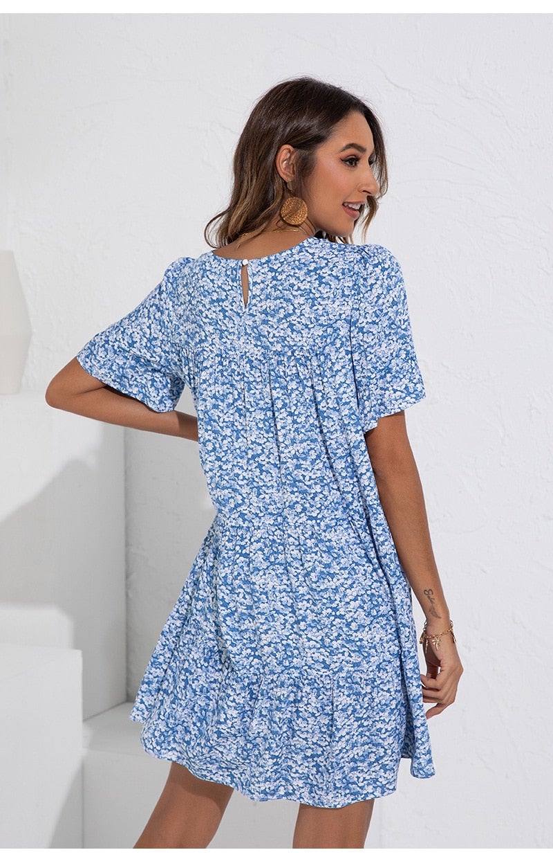 Dam Blomklänning Avslappnad Bomull Polyester-4