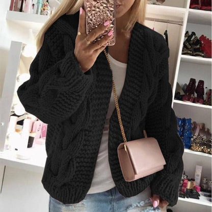 Dam Kort Cardigan Ribbad Bomull Polyester-5