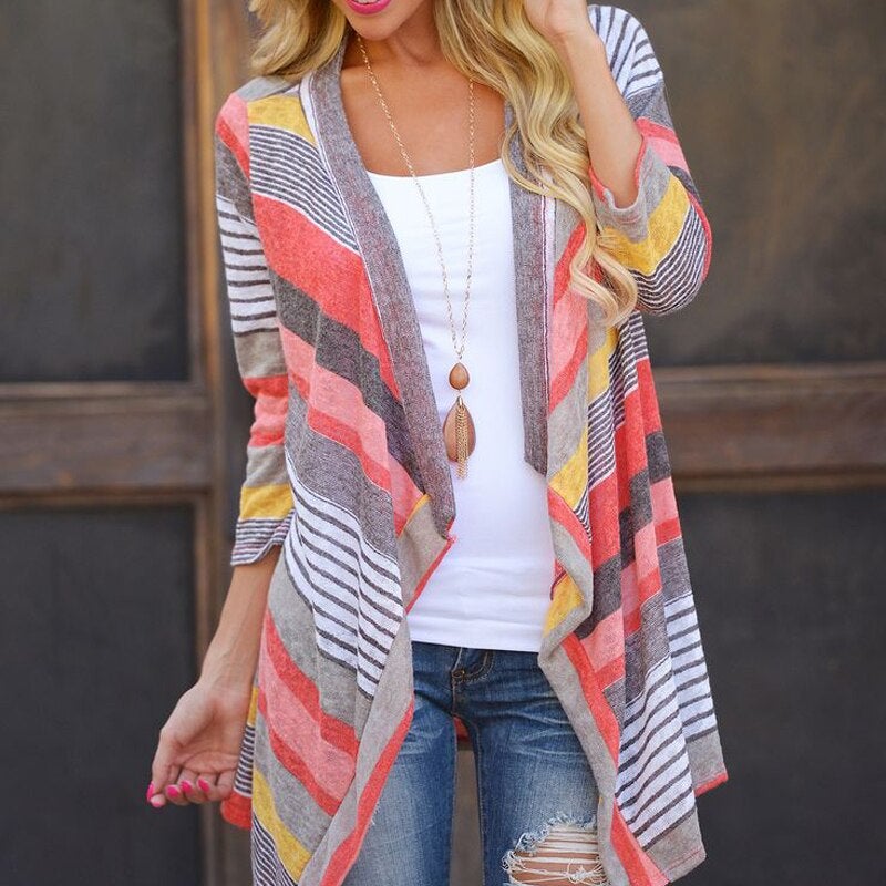 Dam Cardigan Färgglad Jersey Mjuk och Stretchig-3