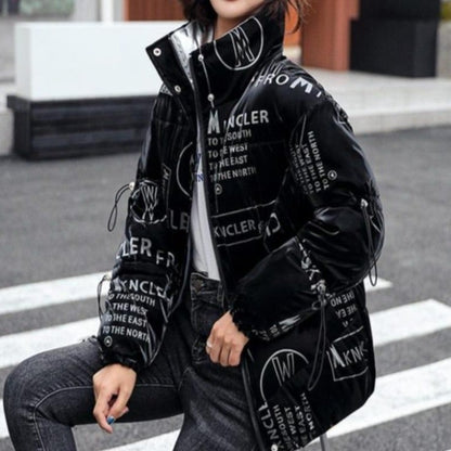 Damjacka Kort Quiltad Bomull Polyester med Hög Krage och Sidfickor-2