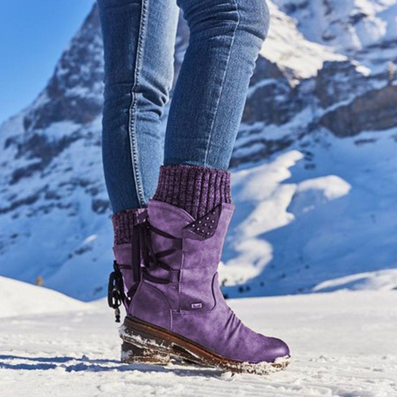 Dam Snöskor Modern Design Eco Leather Med Blixtlås och Mysig Inredning-4