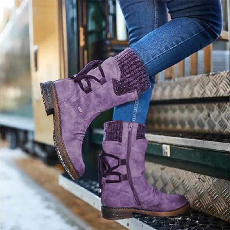Dam Snöskor Modern Design Eco Leather Med Blixtlås och Mysig Inredning-5