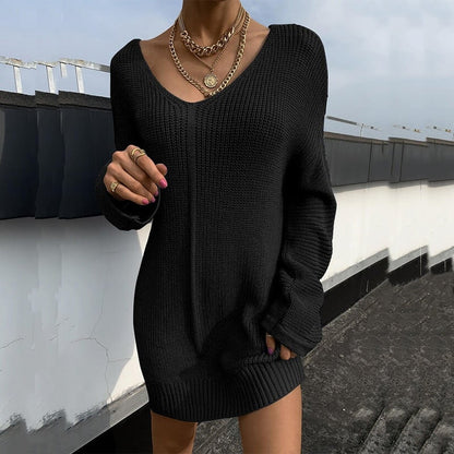 Knälång Stickad Damklänning med Långa Klockärmar – Fina Dam Klänningar i Mjuk Kvalitet 5