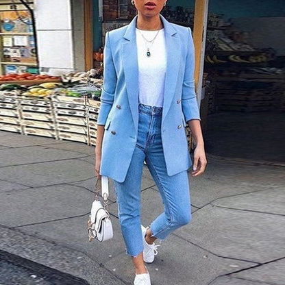 Dam Blazer Lång Midja Snitt Bomull Polyester-5