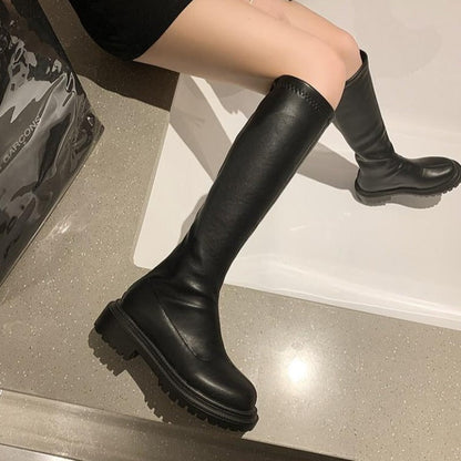 Fodrade Vinterstövlar Dam Trendig Eco Leather med Halkfri Sula och Blixtlås-3