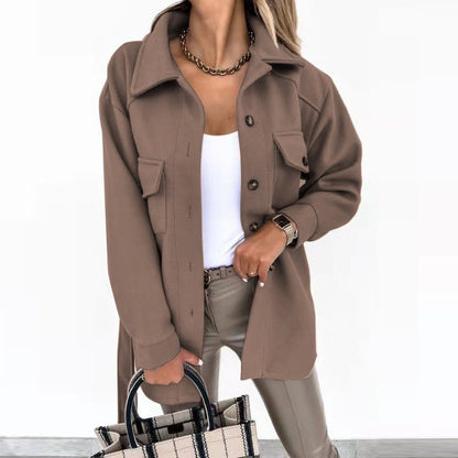 Dam Blazer Skjorta Av Hållbar Bomull Polyester Trendig Design-1