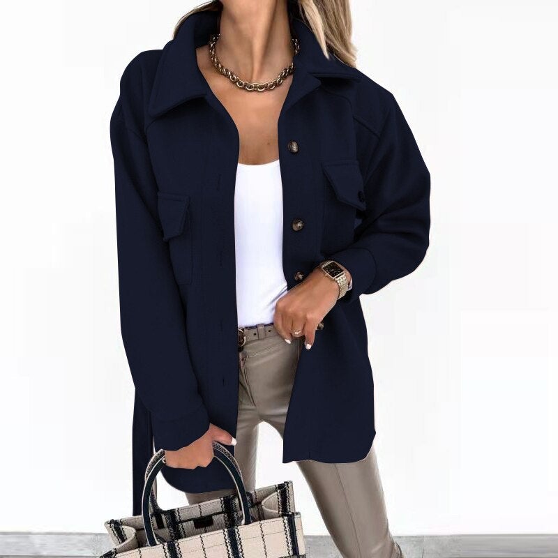 Dam Blazer Skjorta Av Hållbar Bomull Polyester Trendig Design-4