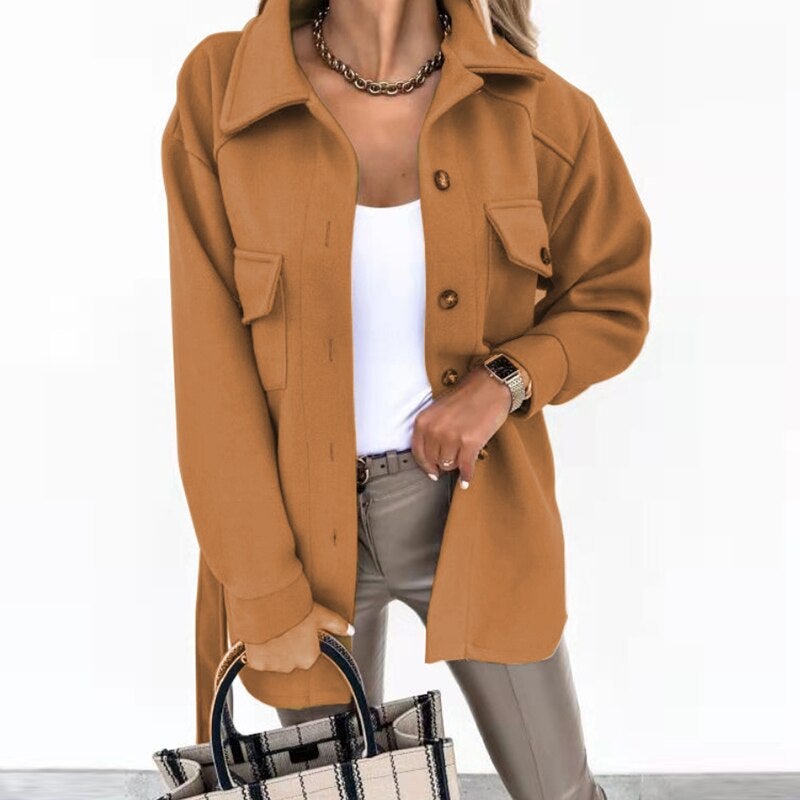 Dam Blazer Skjorta Av Hållbar Bomull Polyester Trendig Design-5