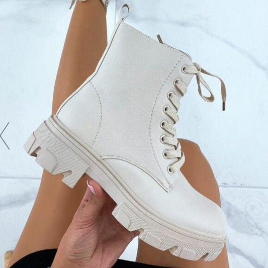 Dam Stövlar Spets-up Eco Leather med Snörning och Sido-Drogkedja-1