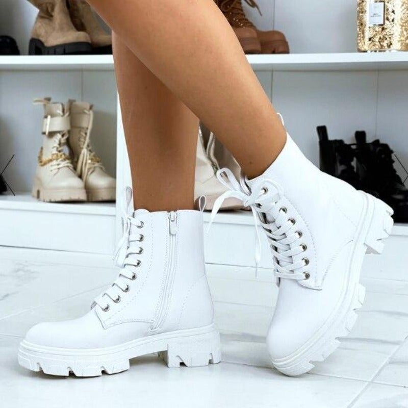 Dam Stövlar Spets-up Eco Leather med Snörning och Sido-Drogkedja-2