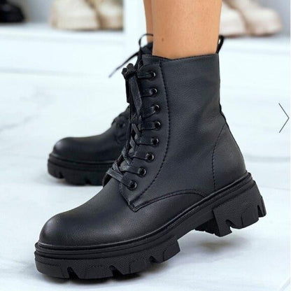 Dam Stövlar Spets-up Eco Leather med Snörning och Sido-Drogkedja-4