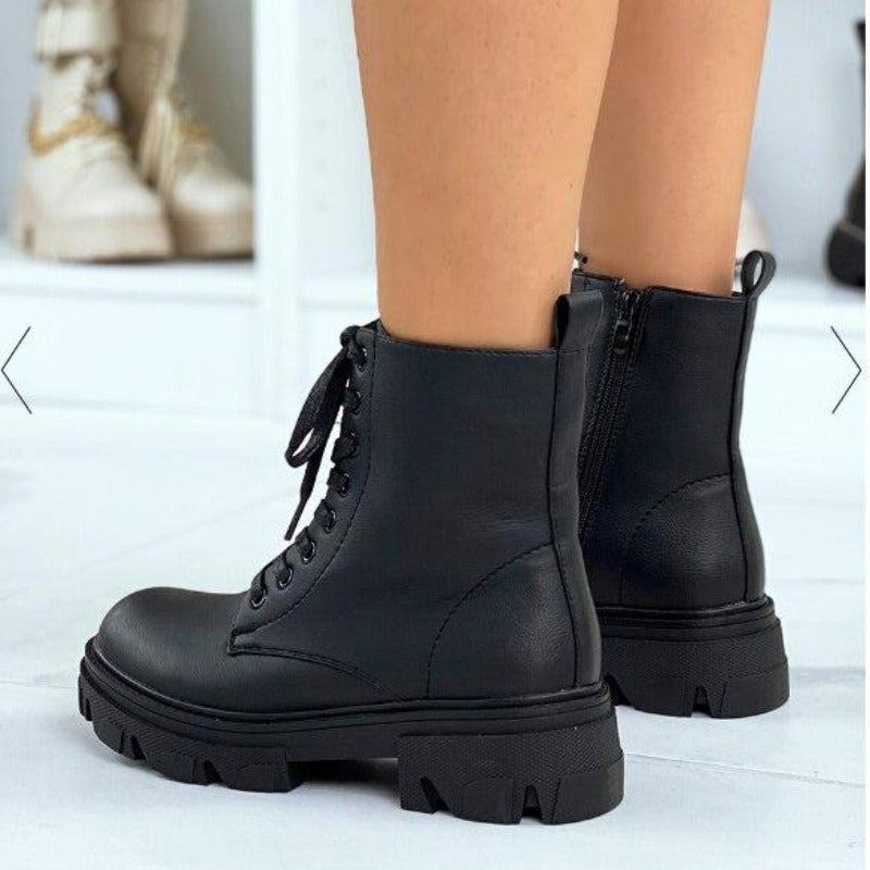 Dam Stövlar Spets-up Eco Leather med Snörning och Sido-Drogkedja-3