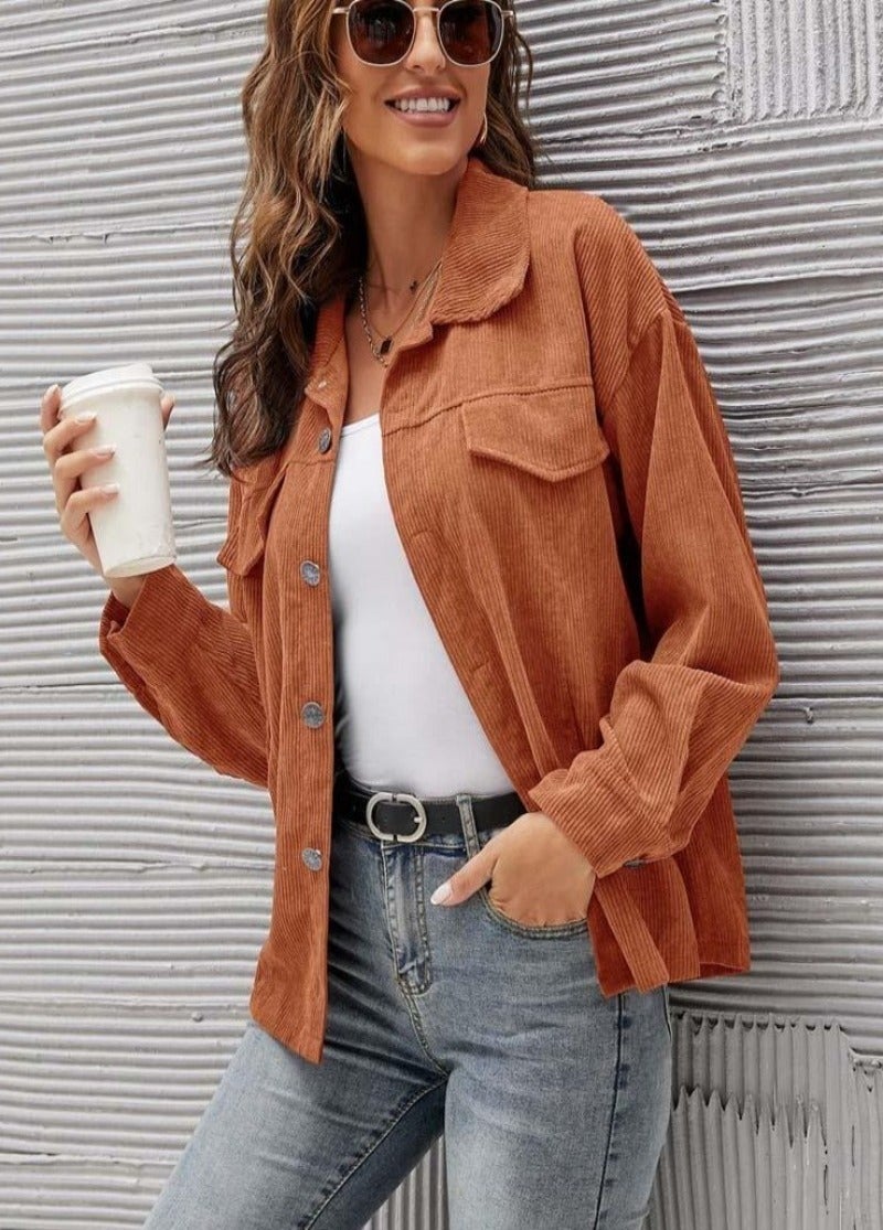 Dam Kordjacka Modern Sladd Bomull Polyester-3