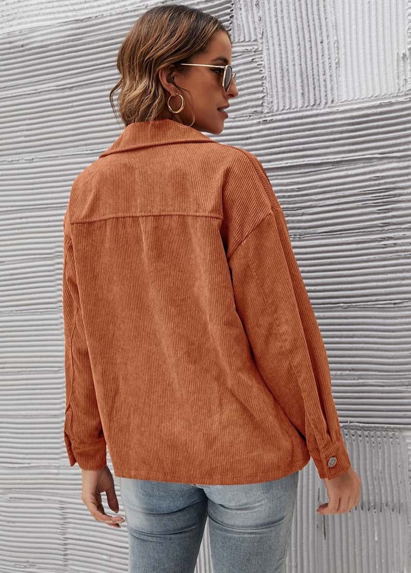 Dam Kordjacka Modern Sladd Bomull Polyester-5