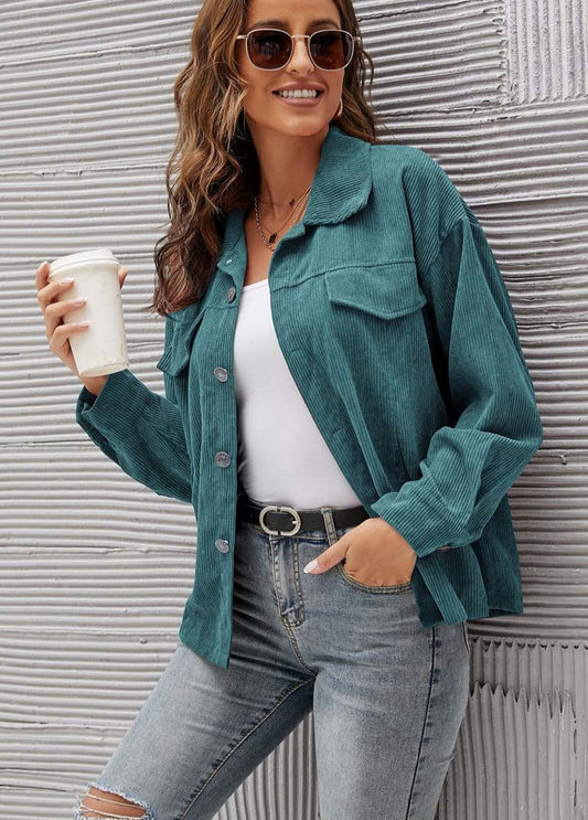 Dam Kordjacka Modern Sladd Bomull Polyester-1