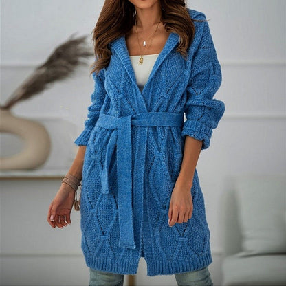 Lång Kofta Dam Med Bälte i Bomull och Polyester-1