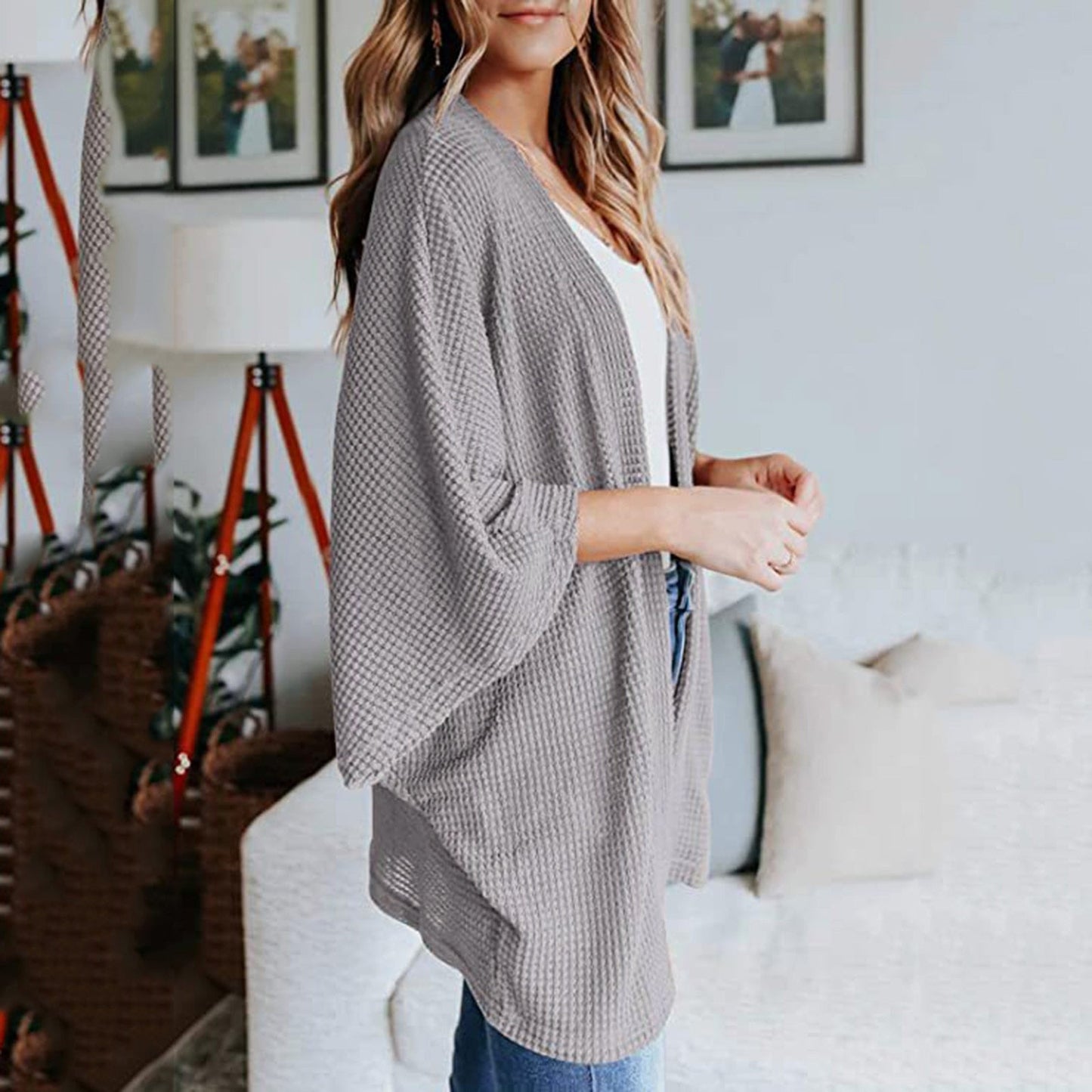 Dam Poncho Cardigan Casual Bomull Polyester-5