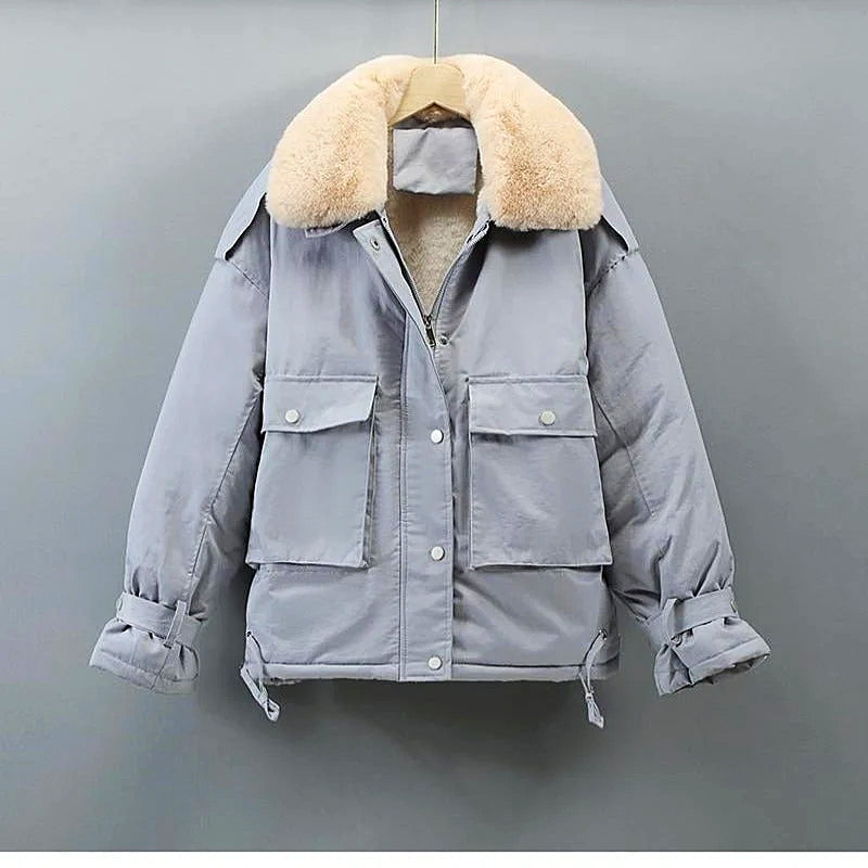 Variant image for Kvinnors Parkajacka Avslappnad Vinter Mjuk Blandningstyg-17