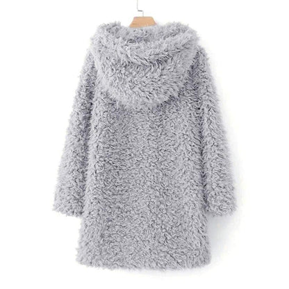 Dam Vinterrock Teddy Fleece med Huva Elegant Midja-4
