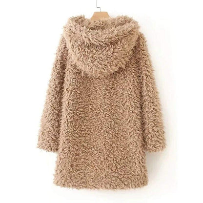 Dam Vinterrock Teddy Fleece med Huva Elegant Midja-3
