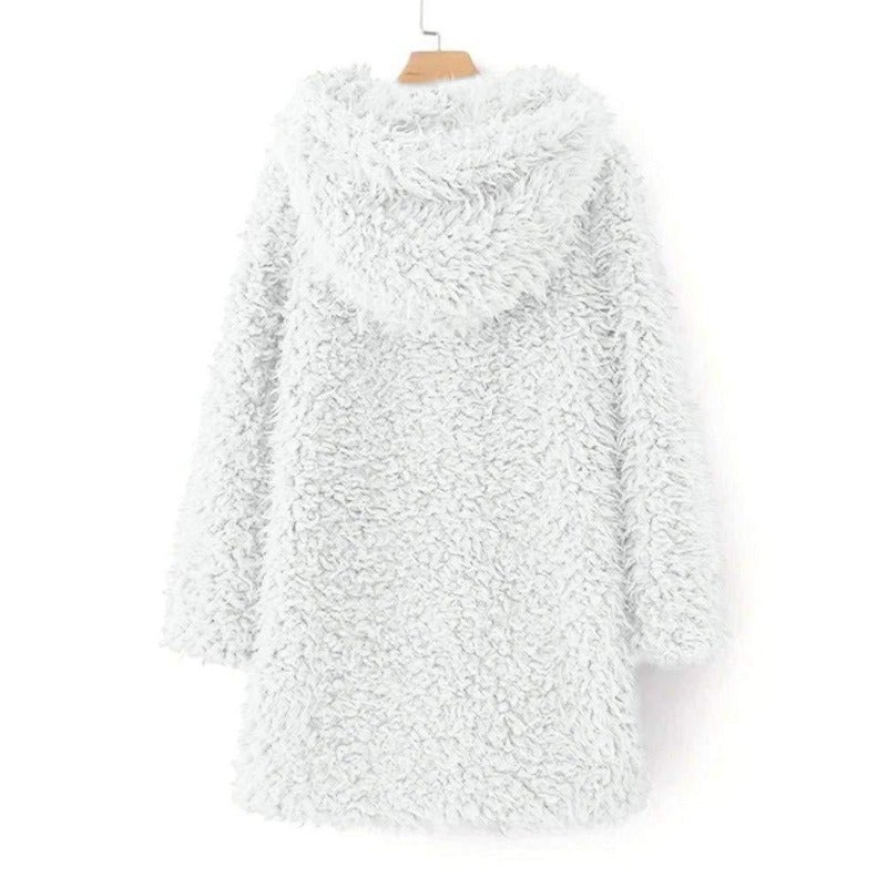Dam Vinterrock Teddy Fleece med Huva Elegant Midja-5