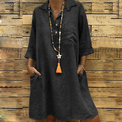 Dam Klänning Trapezoid Lätt Bomull Elegant Snitt-5