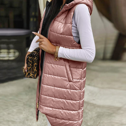 Dunväst Dam Quiltad Med Huva Bomull Polyester-5