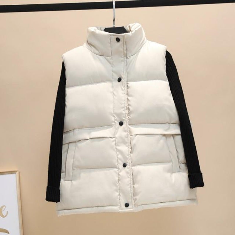 Dunväst Dam Quiltad Bomull Polyester med Stativkrage och Fickor-4