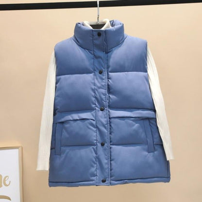 Dunväst Dam Quiltad Bomull Polyester med Stativkrage och Fickor-5