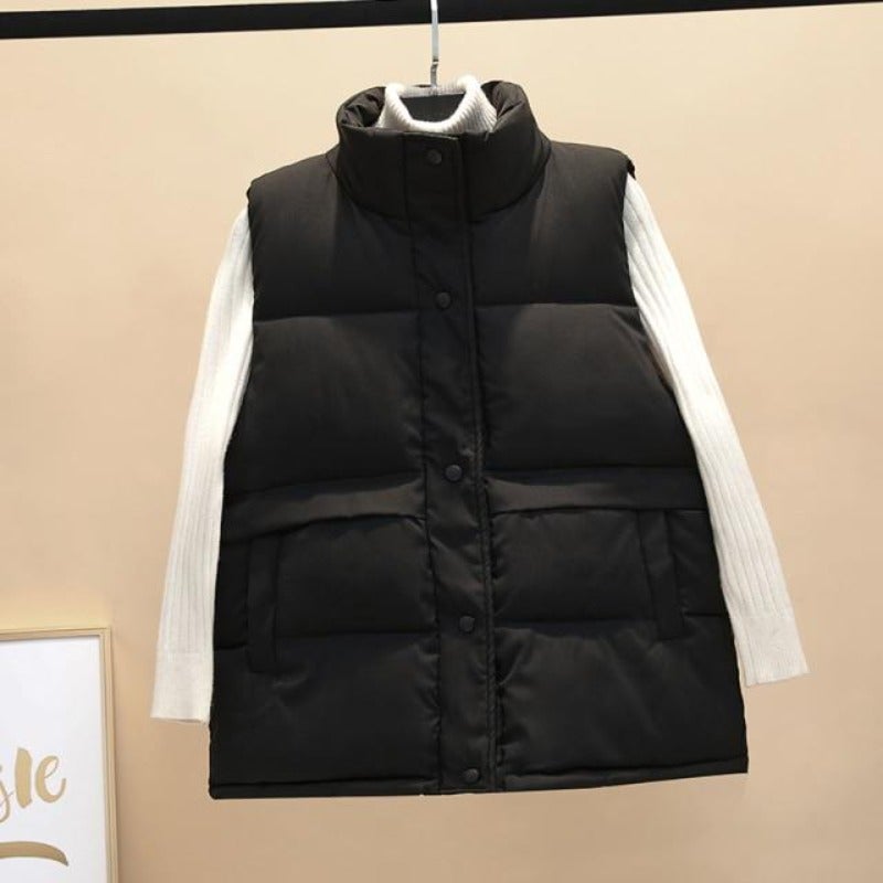 Dunväst Dam Quiltad Bomull Polyester med Stativkrage och Fickor-6
