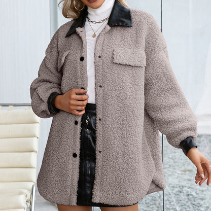 Dam Skjortajacka Klassisk Bomull Polyester med Läderkrage-2